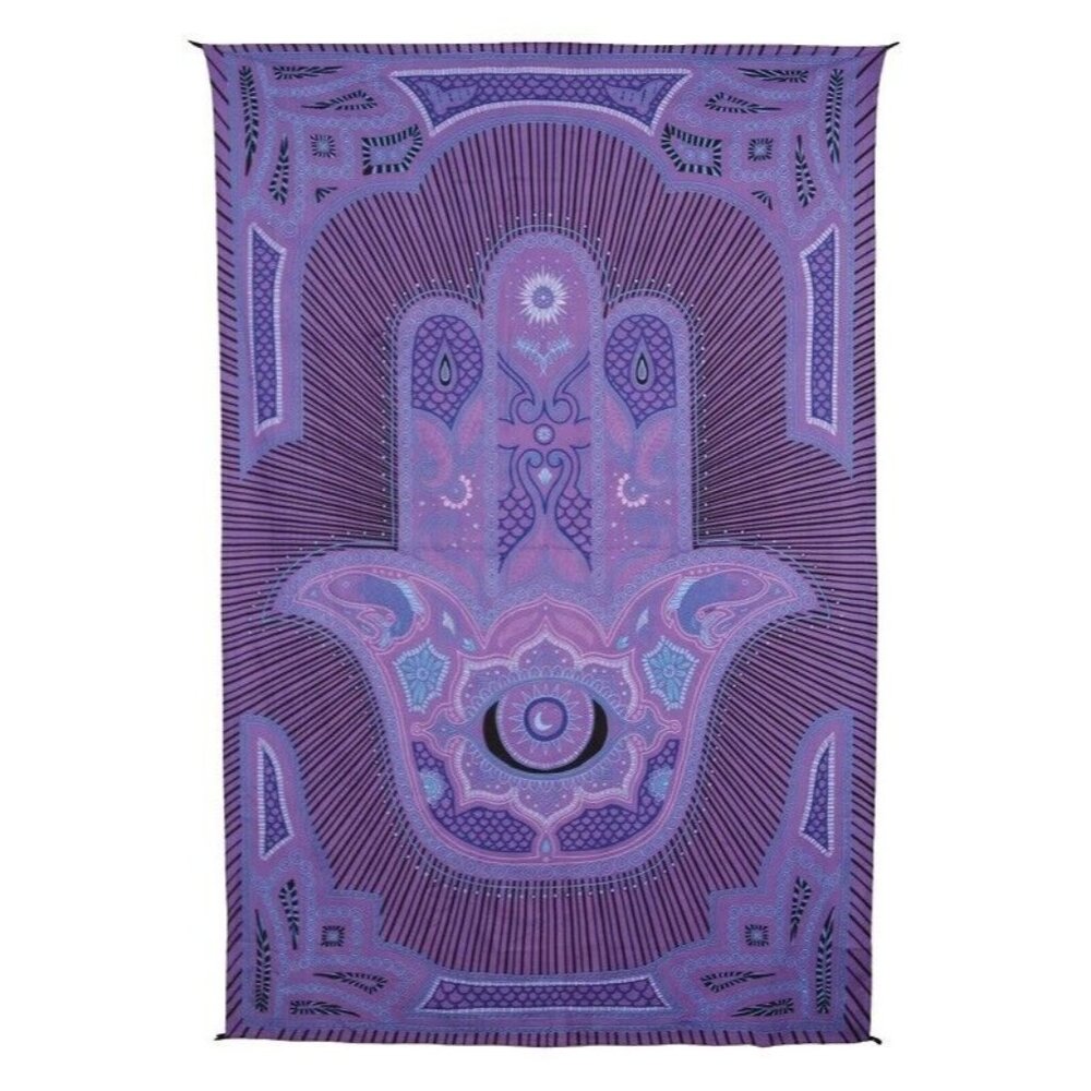 New Purple Hamsa Hand  Gift Tapestry Wall Decor 60x90 Evil Eye Hand of Fatima